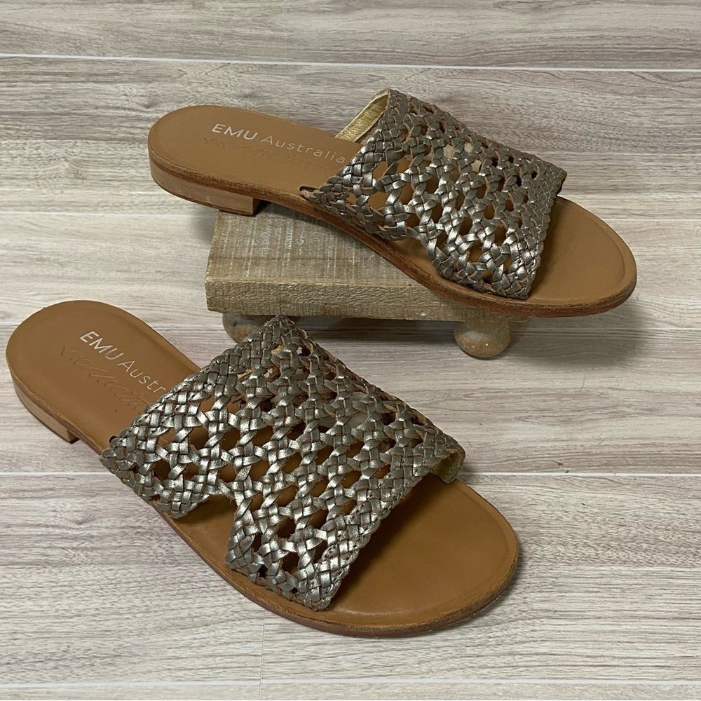 EMU Australia Ever Natural Woven Leather Slide Sandals Size 7